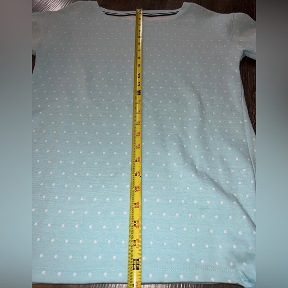 T by Talbots Blue w White Polka Dots Shirt Womens XS 3/4 Sleeve Side Bow tie - Picture 3 of 7